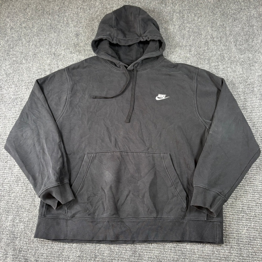 Nike Mens Club Fleece Pullover Hoodie Black Embroidered Swoosh Logo 3917